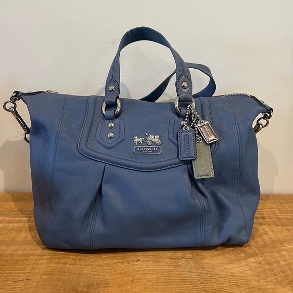 Coach Lexington Satchel Leather Top Handle Crossbody Bag dusty Blue Purse euc - Picture 1 of 8